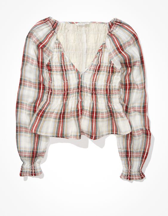 AE Smocked Long-Sleeve Blouse | American Eagle Outfitters (US & CA)