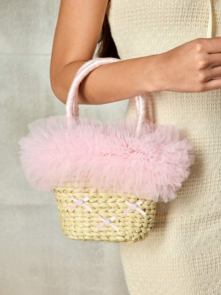 Pink Straw Woven Bag | SHEIN