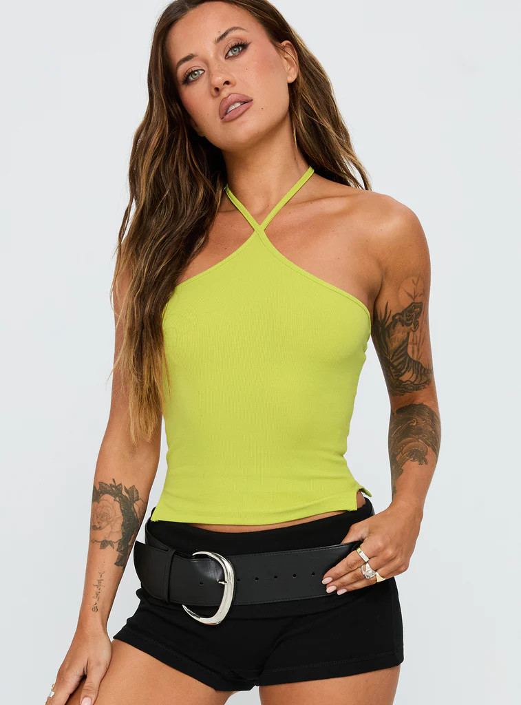 Baseline Halter Rib Top Green | Princess Polly US