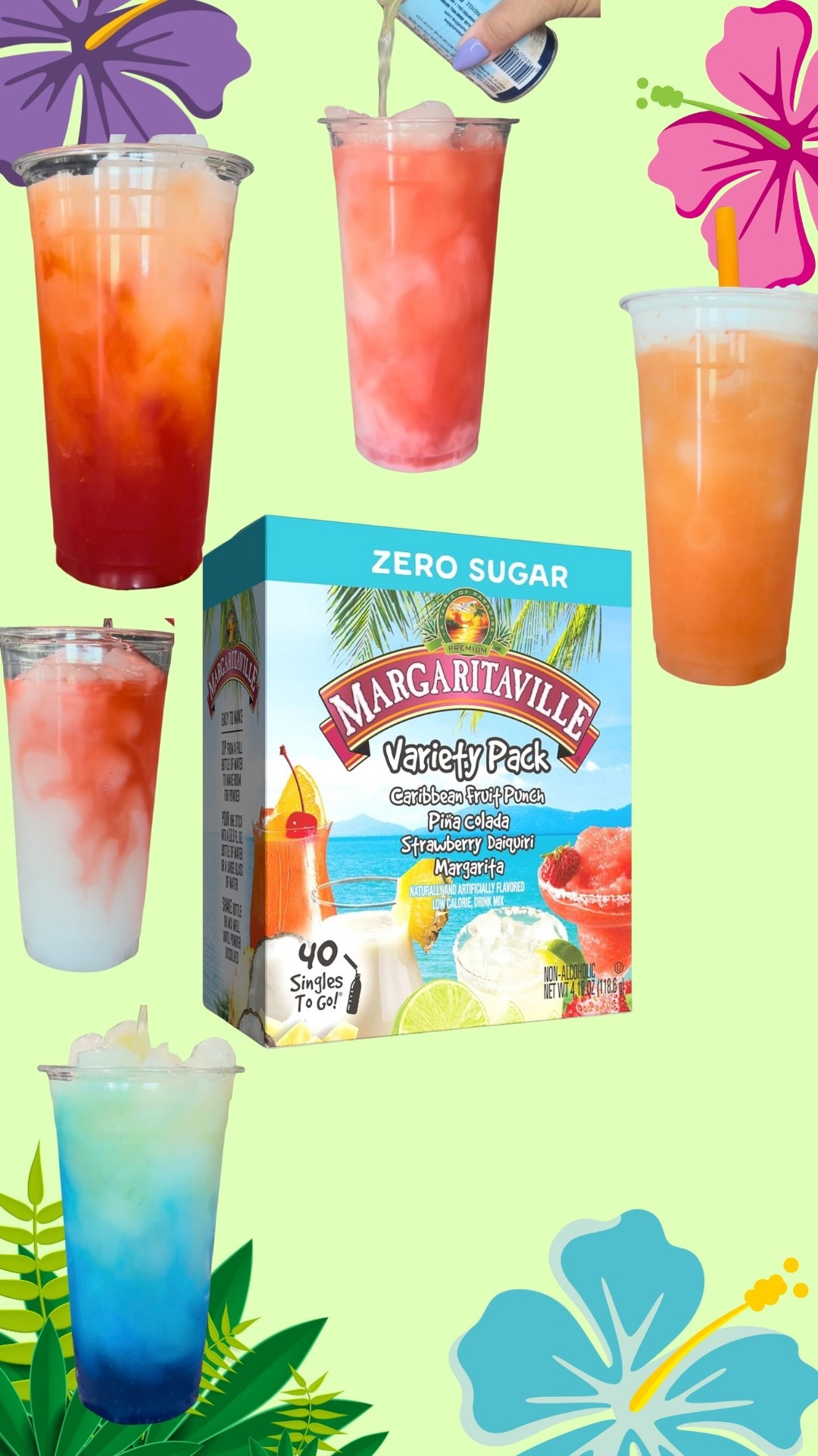 Loving the margaritaville drink mixes, zero sugar too! Perfect for your water of the day! 