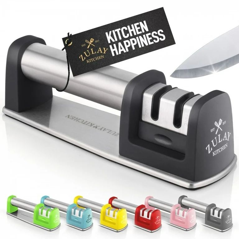 Zulay Kitchen Knife Sharpener for Straight and Serrated Knives, Stainless Steel Ceramic and Tungs... | Walmart (US)