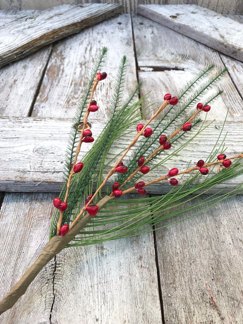 Pine Stem, pine stem with red berry,  Christmas greenery stems, Christmas floral, Christmas green... | Etsy (US)