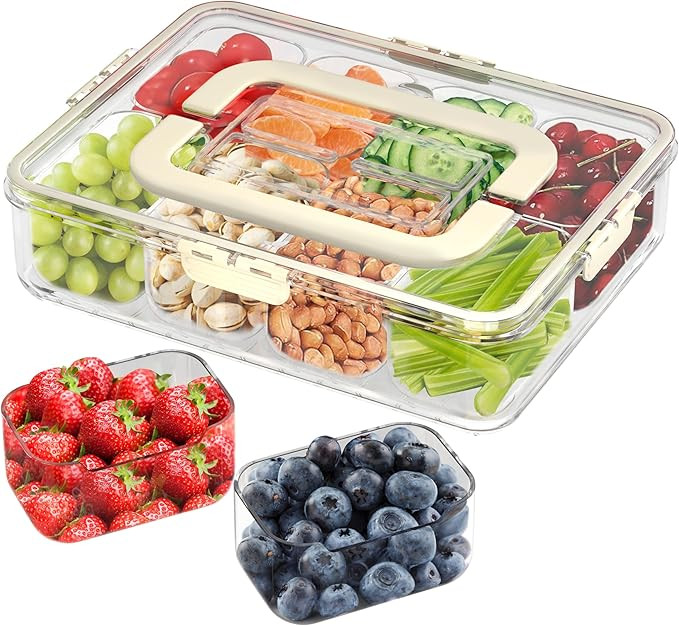 Snack Box Container – (8) Clear & Stain Free Compartments, Extra Strong Handle - Divided Servin... | Amazon (US)