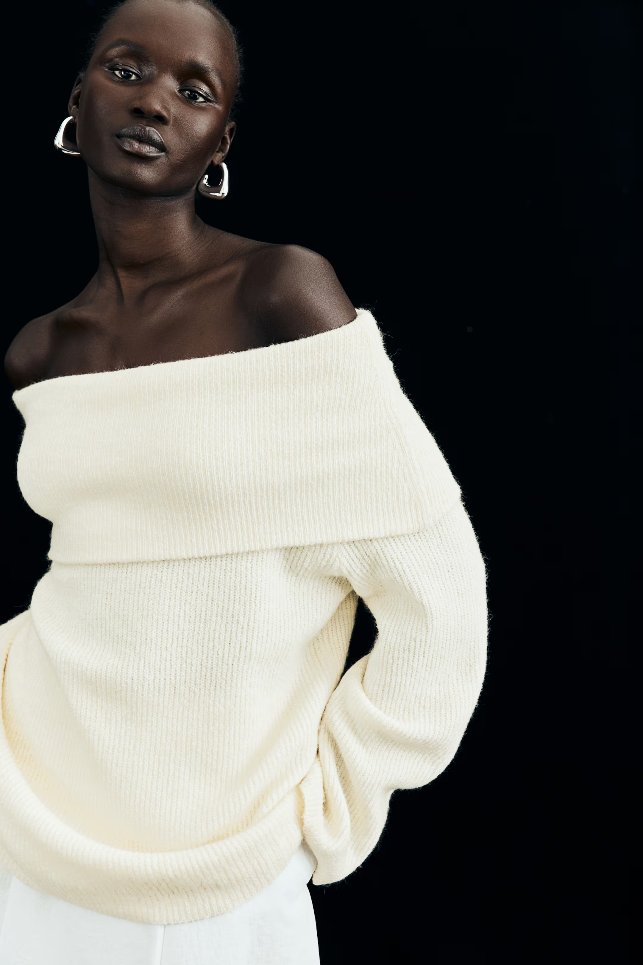 Rib-knit Off-the-shoulder Sweater - Beige melange - Ladies | H&M US | H&M (US + CA)