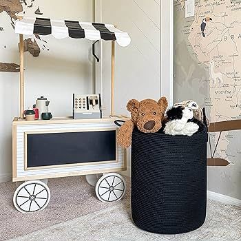 Goodpick Black Laundry Basket,16 x 20 inches Tall Dirty Clothes Hamper for Bedroom, Large Rope La... | Amazon (US)