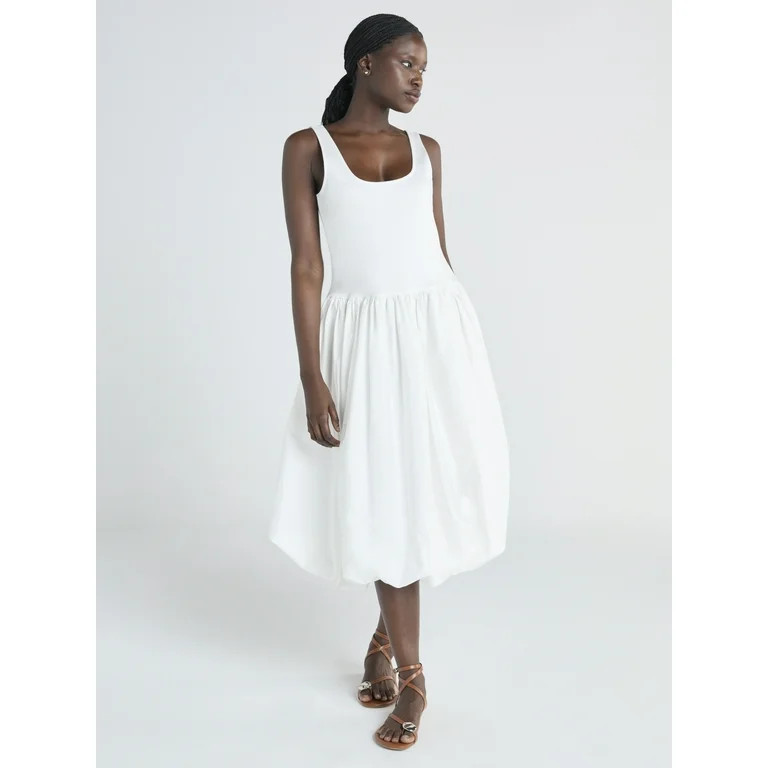 Scoop Women’s and Women's Plus Mixed Media Bubble Hem Midi Dress, Sizes XS-4X | Walmart (US)