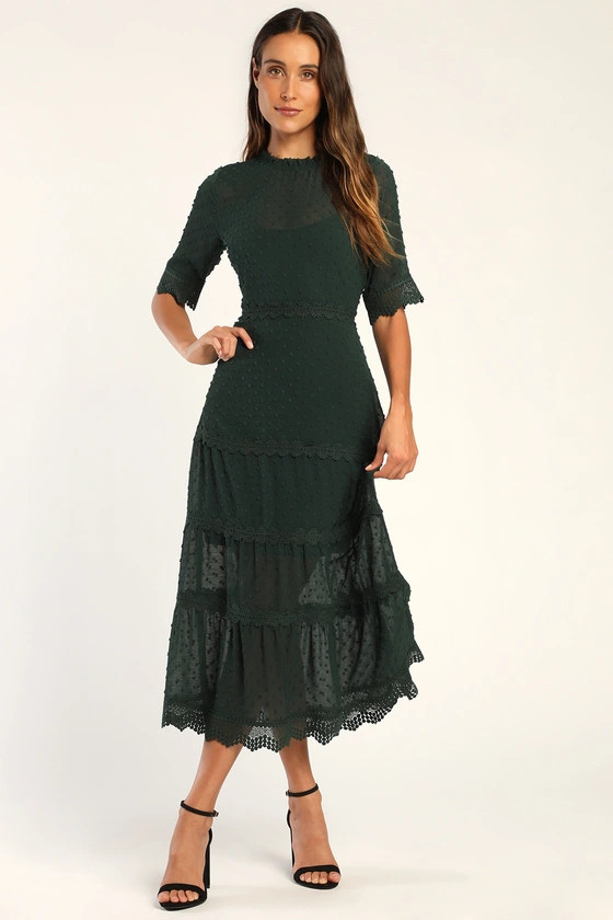 Dreaming of You Emerald Green Swiss Dot Midi Dress | Fall Dress | Holiday Dress #LTKHoliday  | Lulus (US)