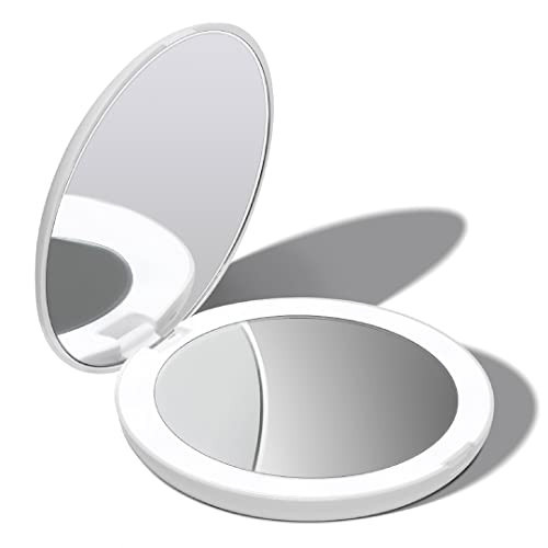 Fancii LED Lighted Travel Makeup Mirror, 1x/10x Magnification - Daylight LED, Compact, Portable, Large 5" Wide Illuminated Folding Mirror (Lumi) (White) | Amazon (US)