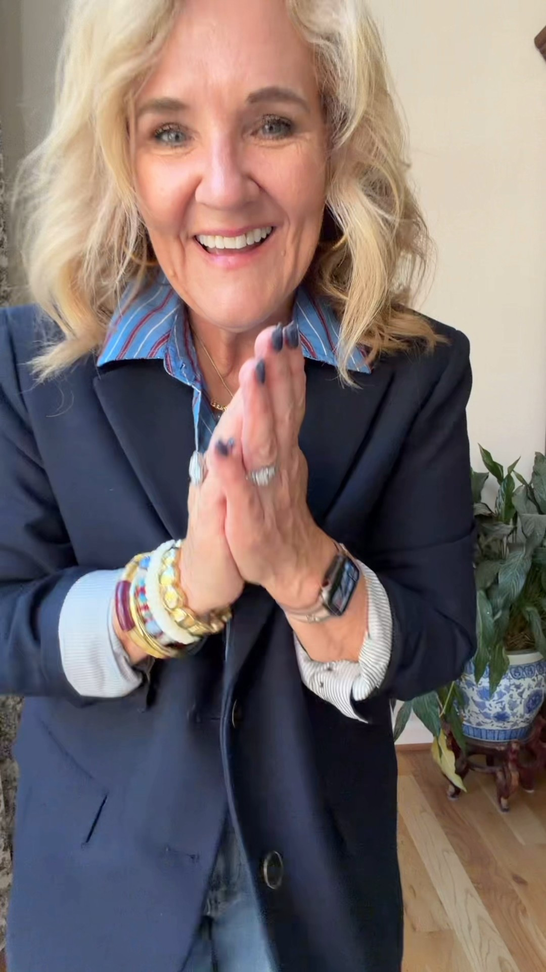 Code NANETTE20 20% off Allie & Bess. You can buy the bracelet stack, necklace stack or a few pieces separately. 
I’m Wearing the middle size in the bracelets . 65mm
The short in the necklaces. Necklaces have a 3” extender and are 16” before the extender  
Paige anessa jeans size 29 petite 
Striped blouse size medium it runs big 
Navy blazer 10 petite 
Boots size up 1/2 
Boots and blazer on sale!!

#LTKSaleAlert #LTKPetite #LTKOver40 #LTKSeasonal