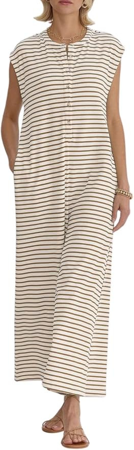utcoco Women's Striped Wide Leg Jumpsuits 2025 Summer Sleeveless Romper Flowy Long Pants Comfy Ba... | Amazon (US)