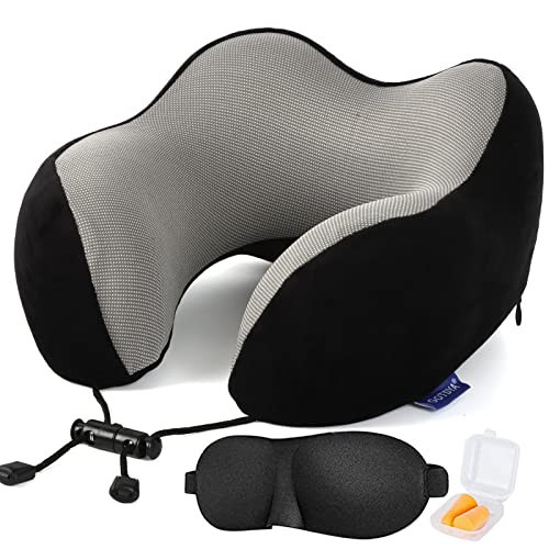 GOTDYA Travel Pillow,Travel Neck Pillows for Sleeping,100% Pure Memory Foam Soft Comfort & Support Pillow for Airplane/Car/Office&Home Rest Use-Black | Amazon (US)