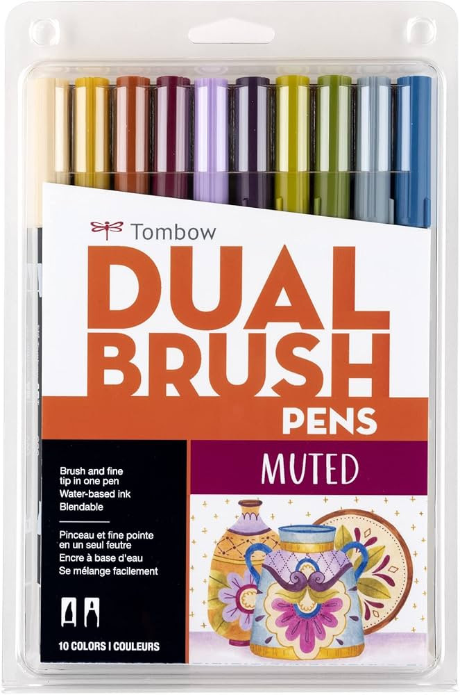 Tombow 56186 Dual Brush Pen Art Markers, Muted, 10-Pack. Blendable, Brush and Fine Tip Markers | Amazon (US)