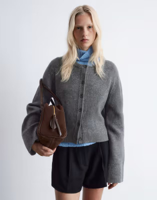 & Other Stories pure wool cardigan in grey  with contrast tonal cuff | ASOS (Global)