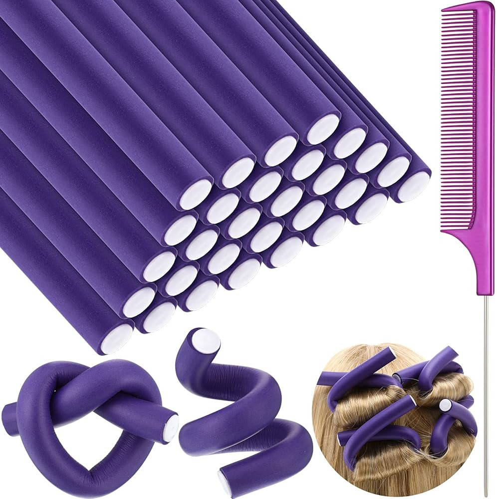30 Pieces Flexible Curling Rods Twist Foam Hair Rollers Soft Foam No Heat Hair Rods Rollers and 1... | Amazon (US)