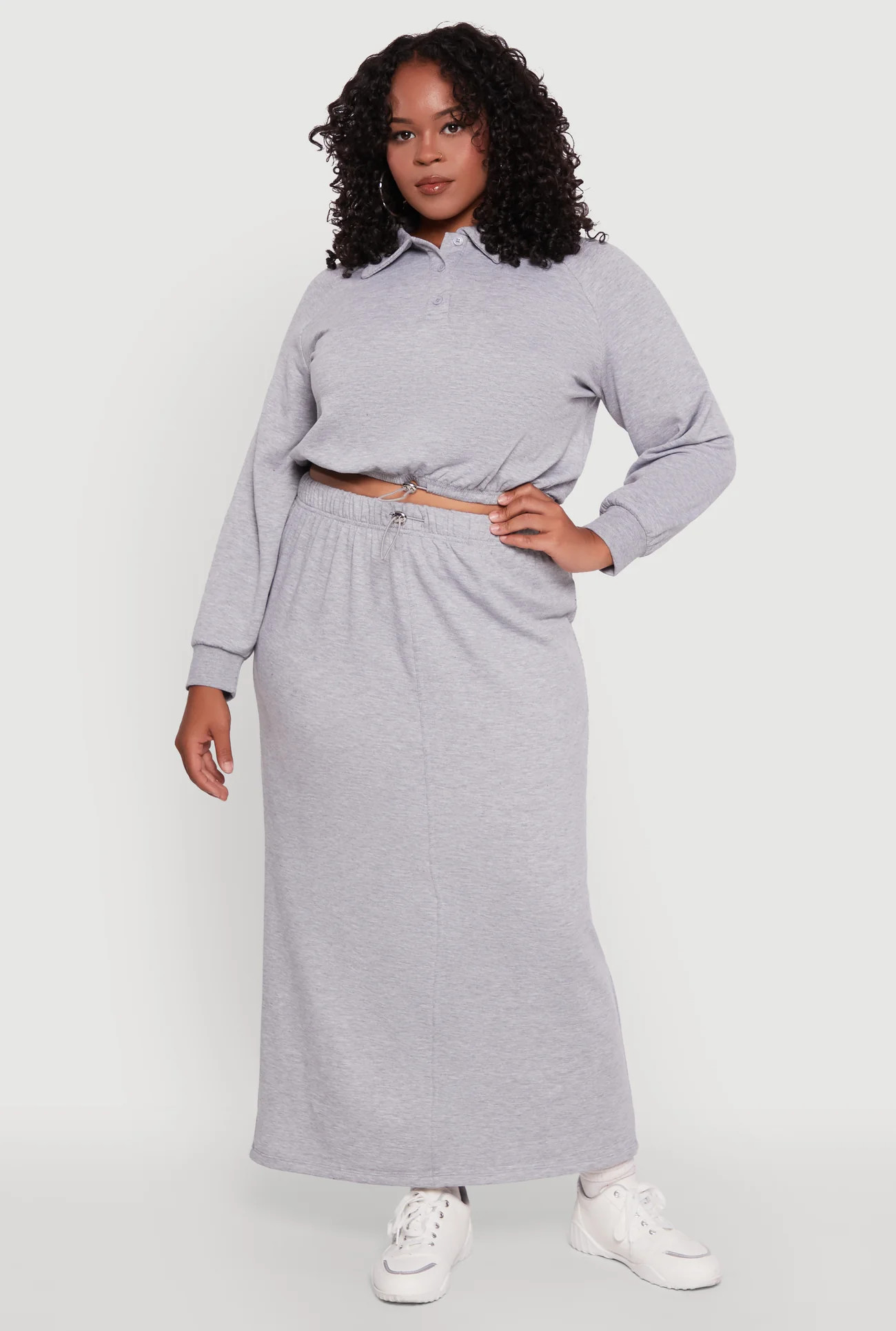 Plus Size Toggle Drawstring Solid Fleece Maxi Skirt | Rainbow Shops