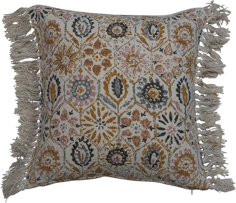 Creative Co-Op 20" Square Stonewashed Cotton Blend Slub Pattern & Fringe Pillow, 1 Count (Pack of... | Amazon (US)