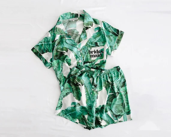 plus size green palm leaf pajama set, banana leaf pajamas, hawaiian pajama set, monogram pajamas,... | Etsy (US)