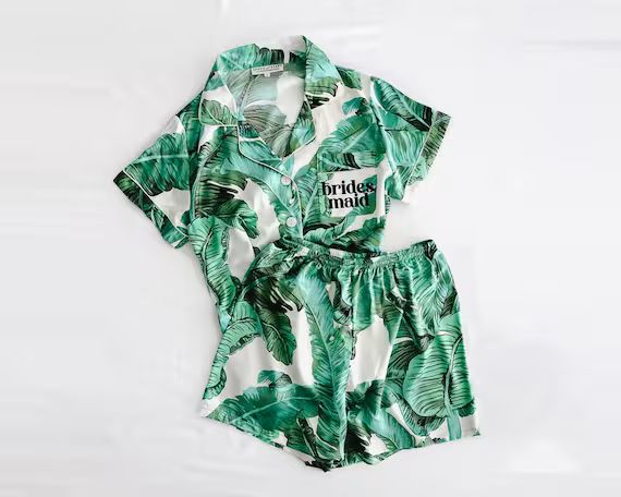 plus size green palm leaf pajama set, banana leaf pajamas, hawaiian pajama set, monogram pajamas,... | Etsy (US)