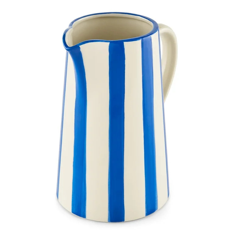 Mainstays by Becky G. & Alejandra 8.5" Blue Stripe Ceramic Pitcher Vase | Walmart (US)