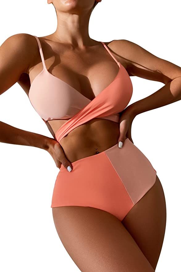 Adisputent Womens High Waisted Bikini Criss Cross Crop Top Wrap Tie Bandage Tummy Control Swim Bo... | Amazon (US)