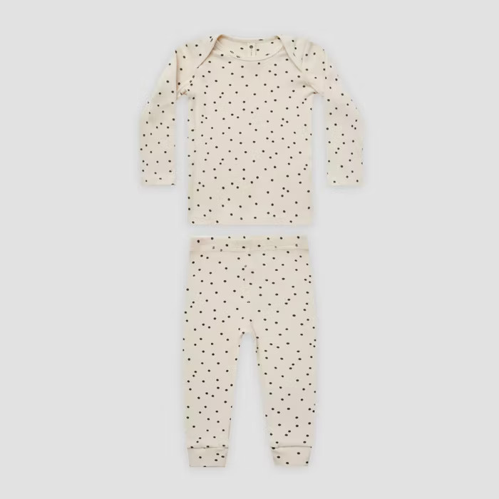Q by Quincy Mae Baby 2pc Polka Dot Rib Top & Bottom Set - Off-White | Target
