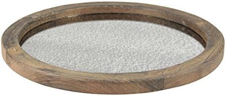 Stonebriar Round Natural Wood Serving Tray with Antique Mirror, Rustic Butler Tray, Unique Coffee... | Amazon (US)