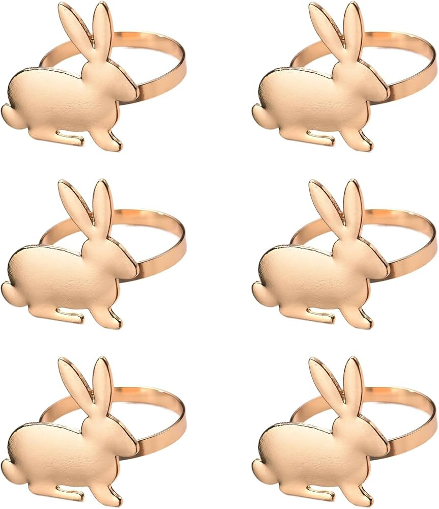 Easter Bunny Napkin Rings Set of 6, Golden Metal Rabbit Napkin Holder Buckles for Festival,Spring... | Amazon (US)