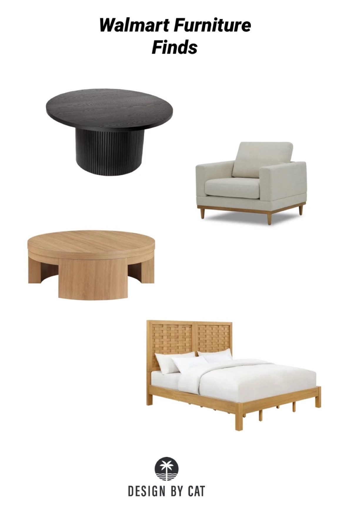 Walmart Furniture Finds
Round Black Coffee Table
Natural Round Wood Table
Woven Natural Wood Bed
Living Room Accent Chair

#LTKhome