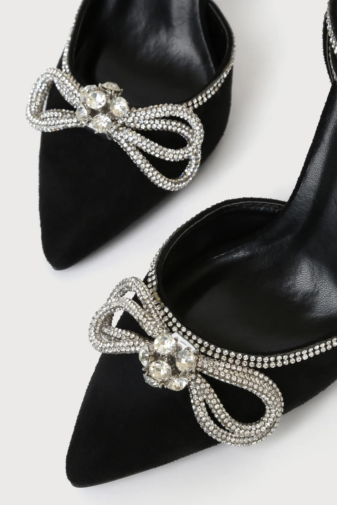 Lullie Black Suede Rhinestone Ankle Strap Pointed-Toe Pumps | Lulus