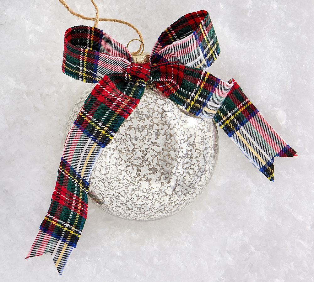 Mercury Glass Ball Ornaments with Plaid Bows - Set of 4 | Pottery Barn (US)