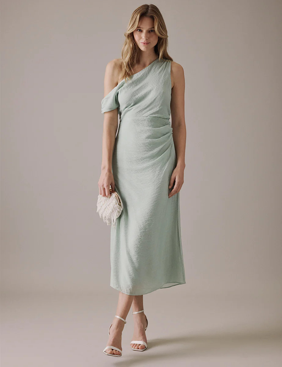 Soft Green One Shoulder Midi Skylar Dress | Nobody's Child