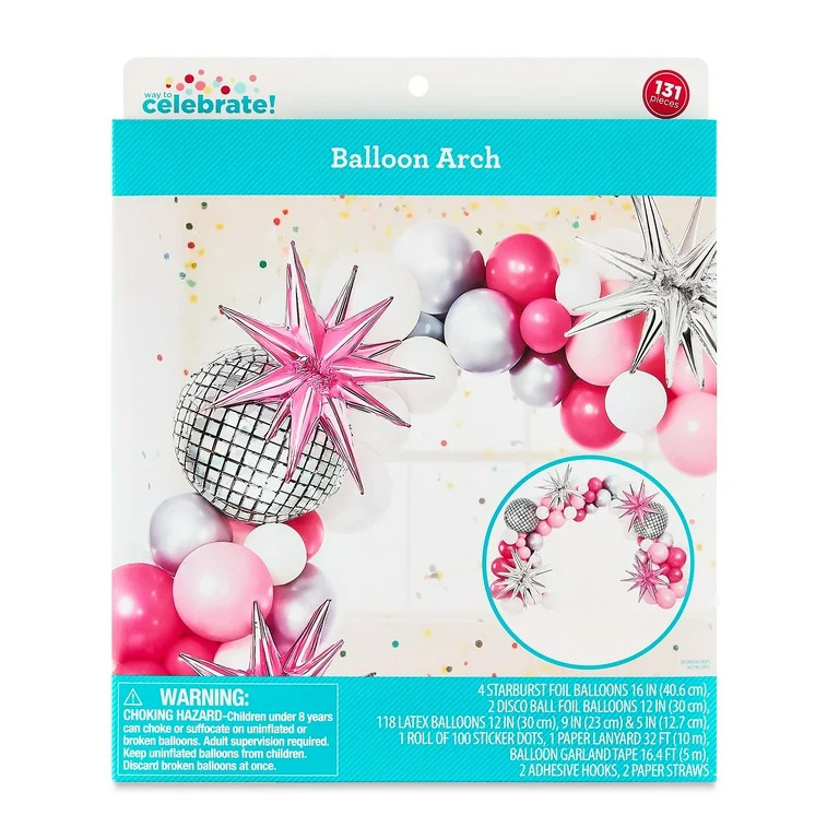 Pink/Silver/White Disco Balloon Arch, 131 Pieces, by Way To Celebrate | Walmart (US)
