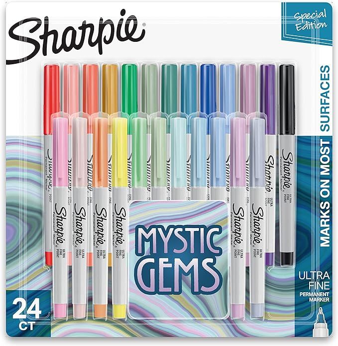 SHARPIE Permanent Markers, Ultra Fine Point, Featuring Mystic Gem Color Markers, Assorted, 24 Cou... | Amazon (US)