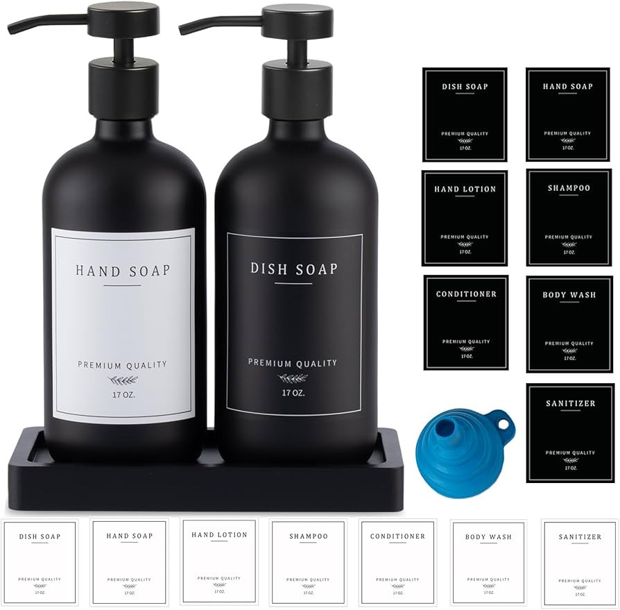 Black Soap Dispenser - Hand Soap Dispenser, Kitchen Dish Soap Dispenser, Glass Bathroom Soap Disp... | Amazon (US)