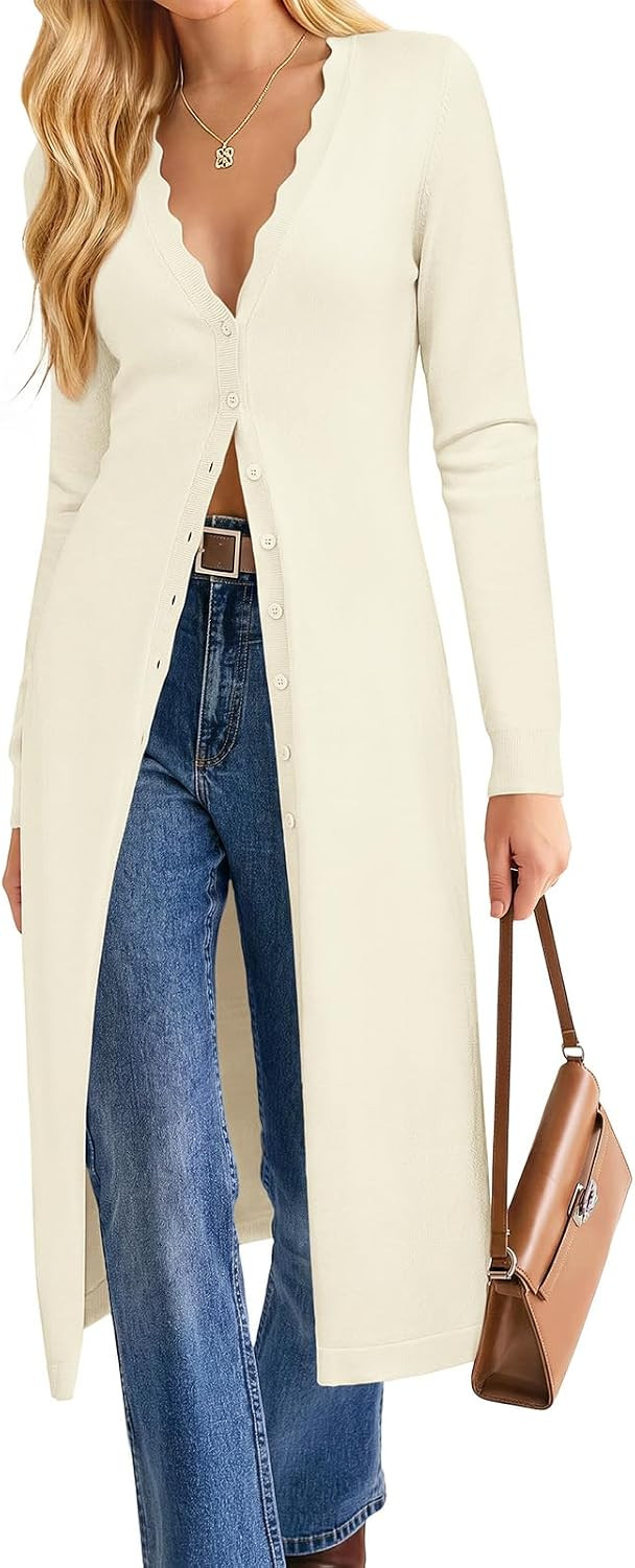 GRACE KARIN Long Cardigans for Women Scalloped Button up Maxi Sweater Dress | Amazon (US)