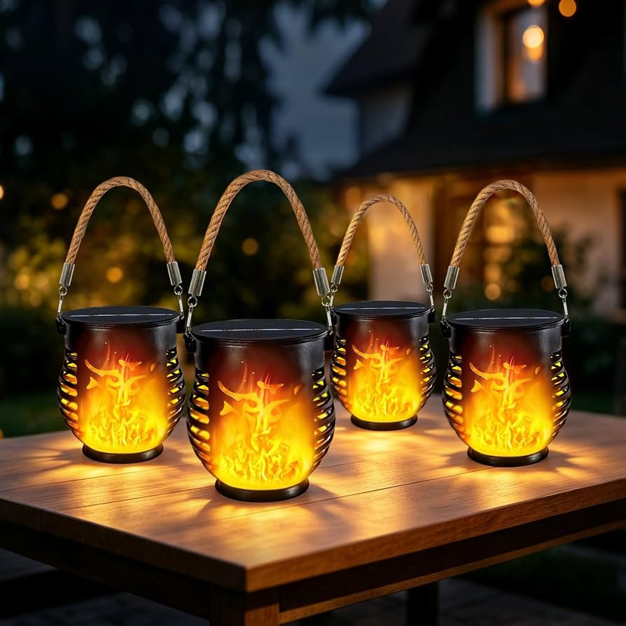 4 Pack Solar Lanterns Outdoor Waterproof Flickering Flame Lights for Garden | Amazon (US)