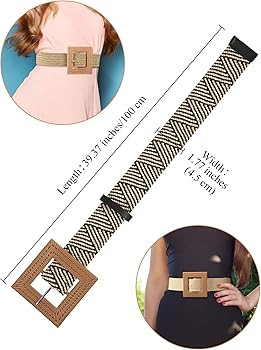 3 Pieces Straw Woven Elastic Stretch Waist Belt Skinny Dress Braided Waist Belt Wood Color Buckle... | Amazon (US)