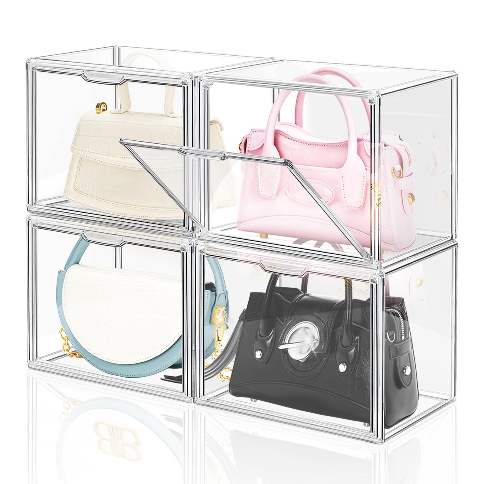 DILIBRA 4 Packs Clear Plastic Handbag Storage Organizer for Closet, Small Acrylic Display Box for... | Amazon (US)