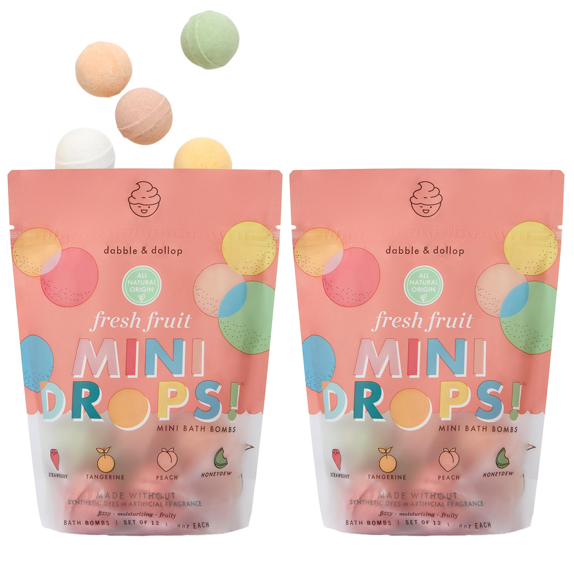 Dabble & Dollop Mini Bath Bombs, 100% Natural Droplets for Kids, Fresh Fruit Scents - Resealable ... | Amazon (US)