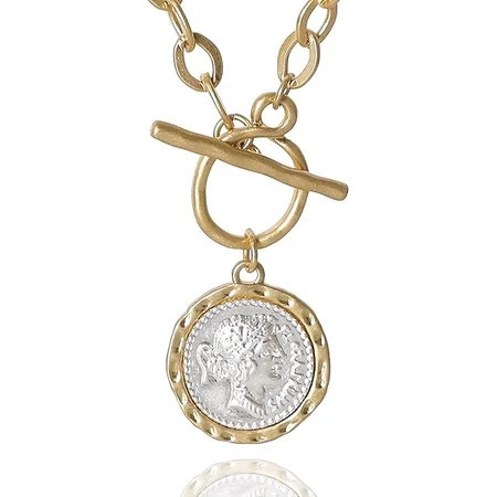 LYH Chunky Gold Coin Necklace for Women Silver and Gold Chain Pendant Necklaces 18 Inch Antique Toggle Thick Link Fashion Jewelry Gift for Women | Walmart (US)