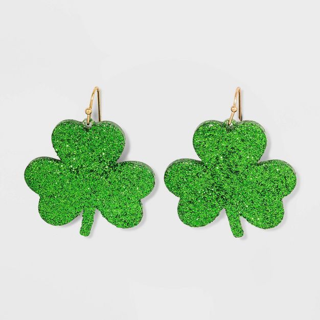 Glitter Clover Drop Earrings - Green | Target