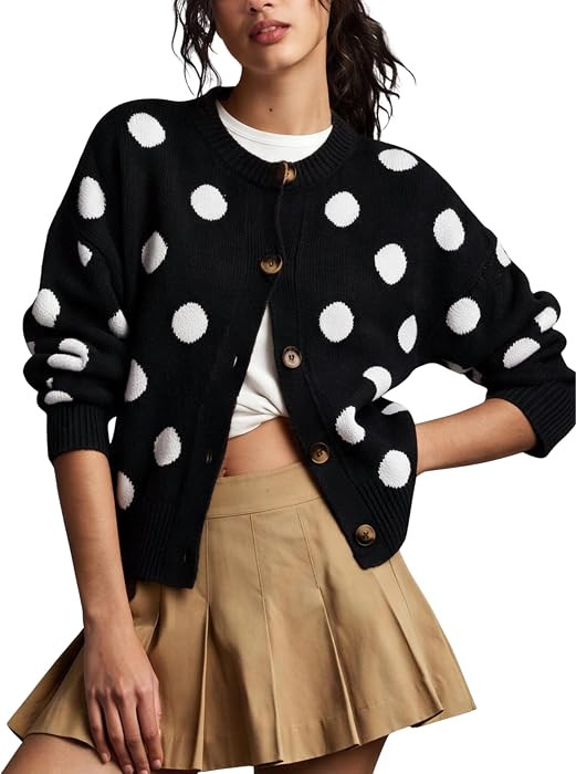 MINSURE Women Polka Dot Knit Cardigan Crewneck Button Down Sweater Jacket | Amazon (US)