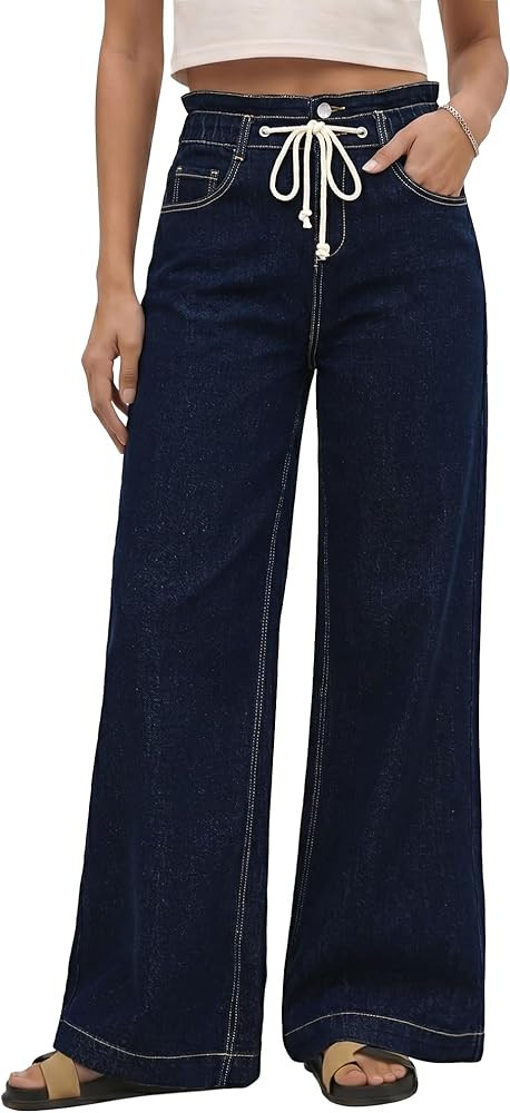 GRAPENT Wide Leg Jeans for Women Stretch High Wasited Elastic Waist Bell Bottom Baggy Y2K Pants | Amazon (US)
