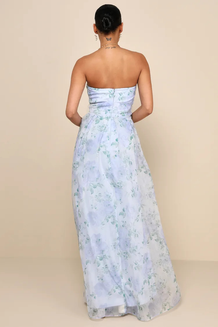 Charming Sweetness Periwinkle Floral Organza Pleated Maxi Dress | Lulus