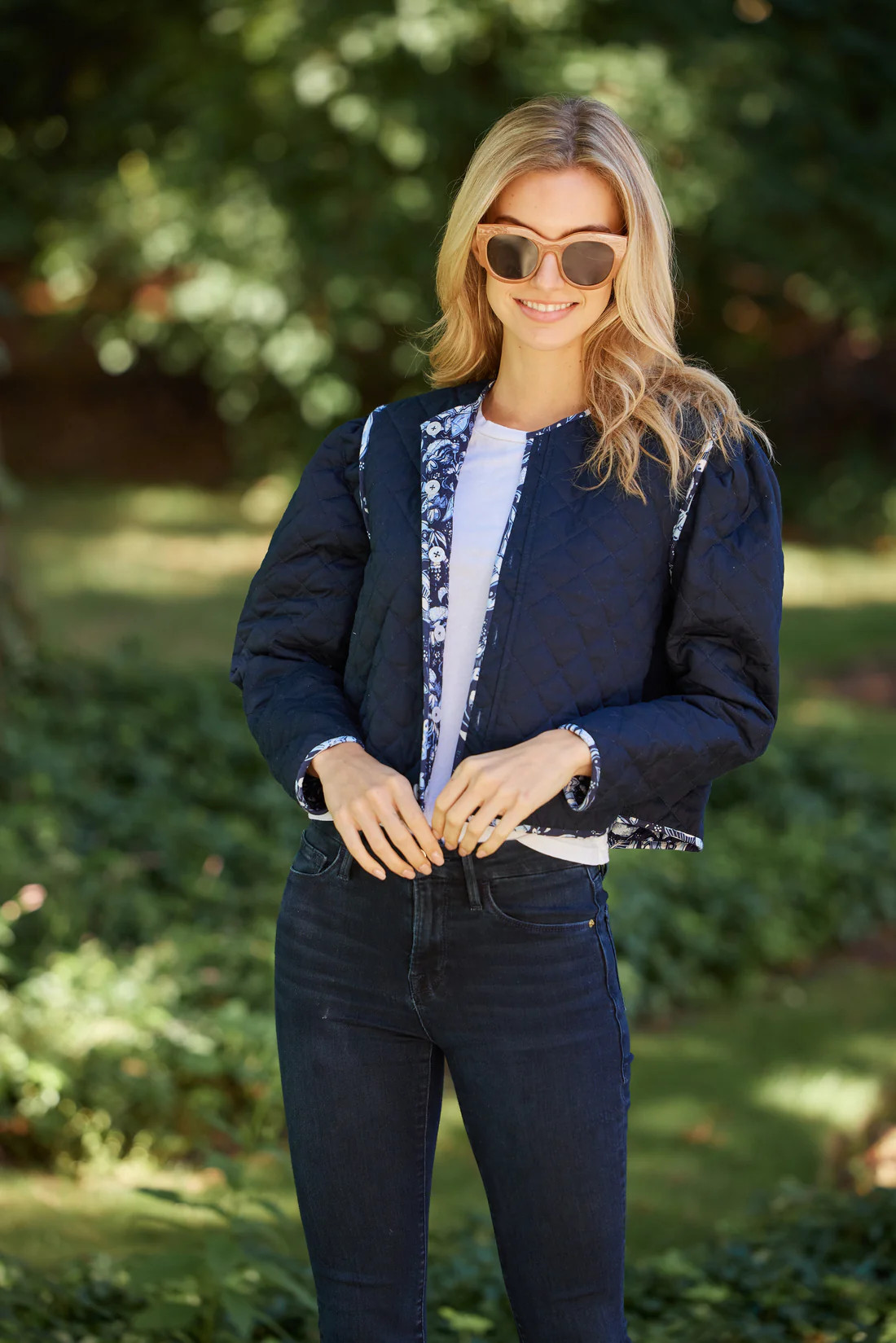 Batik Print/Navy Reversible Quilted Jacket | Sail to Sable