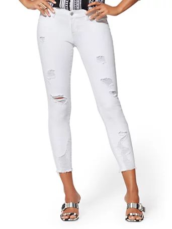 Destroyed Ankle Legging - White - Soho Jeans | New York & Company