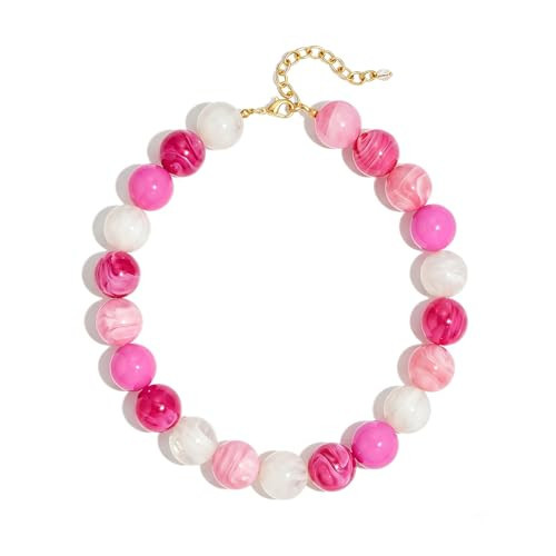 ENSKEFEN Chunky Beaded Necklaces for Women Pink White Large Beads Necklace Trendy Statement Collar Choker Necklace Boho Summer Beach Jewelry | Amazon (US)