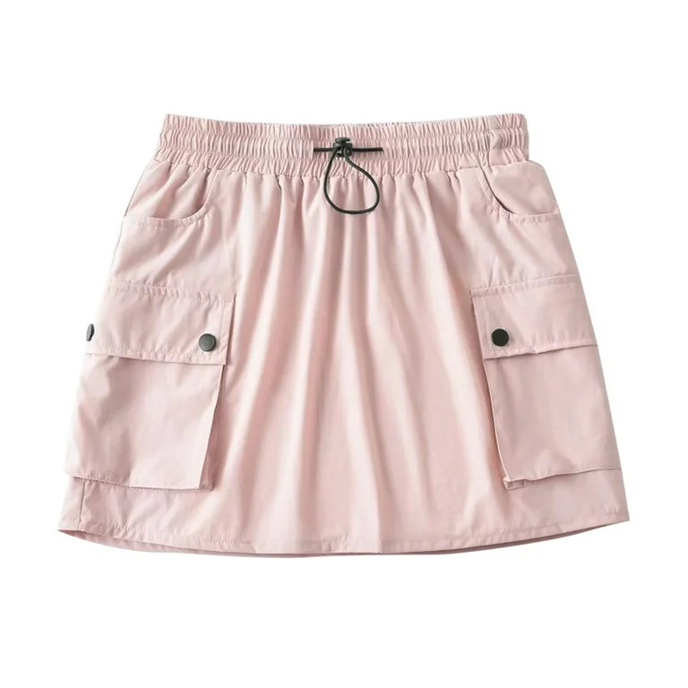 Zunfeo Cargo Skirt for Women with Pockets Casual Comfy Low Rise Drawstring Hip Pleated Skirt Fash... | Walmart (US)