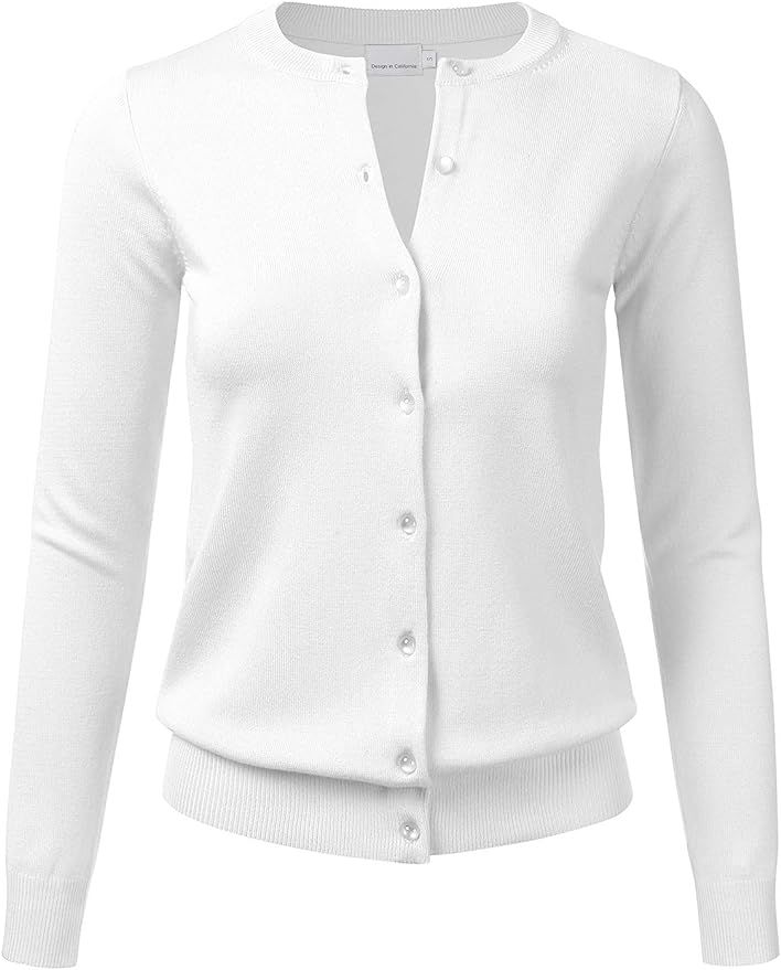 FLORIA Women's Button Down Crew Neck Long Sleeve Soft Knit Cardigan Sweater (S-3X) | Amazon (US)