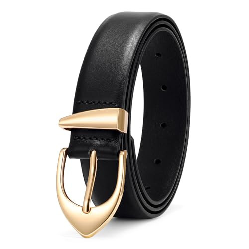 XZQTIVE Women's Leather Belts, Classic Minimalist Design For Jeans Pants Dresses, Black Belt With Gold Buckle | Amazon (US)